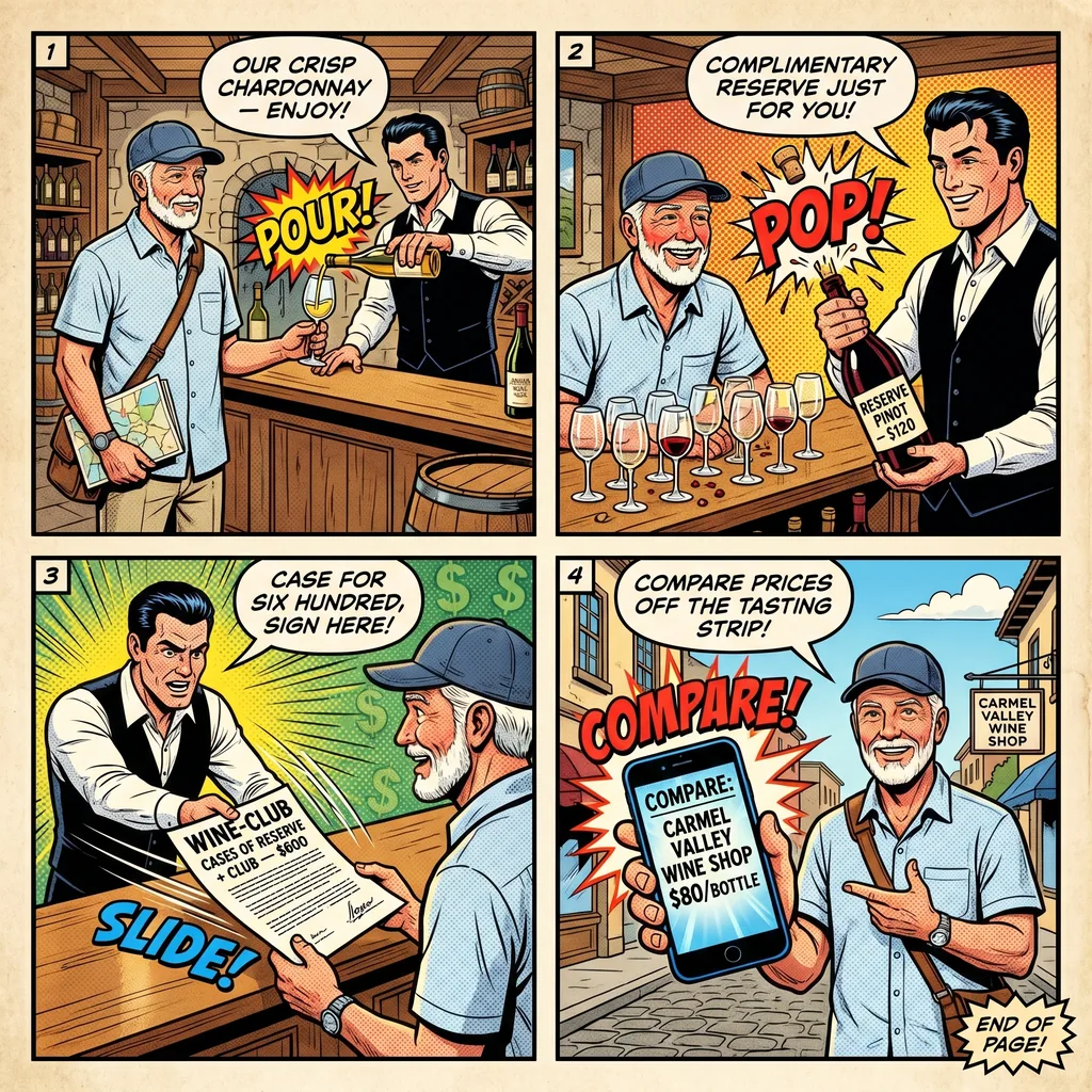 The Wine Tasting Upsell — comic illustration
