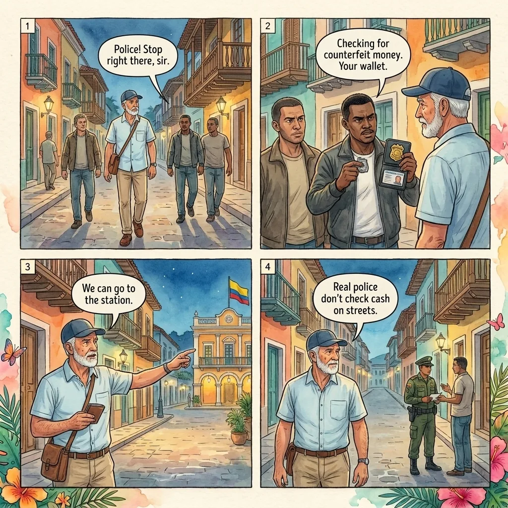 Fake Police Drug-Setup Shakedown — comic illustration