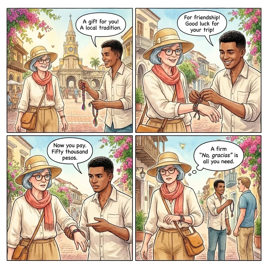 Friendship Bracelet and Wrist Grab — comic illustration