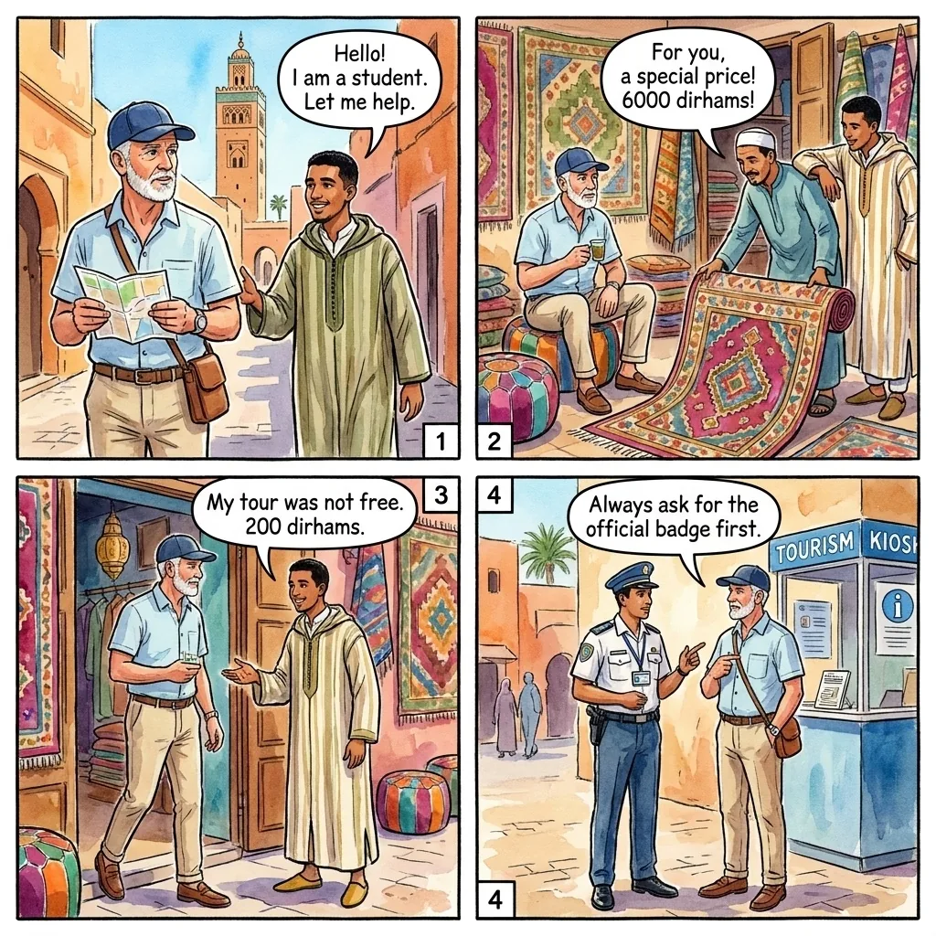 Fake Guide and Medina Commission Hustle — comic illustration