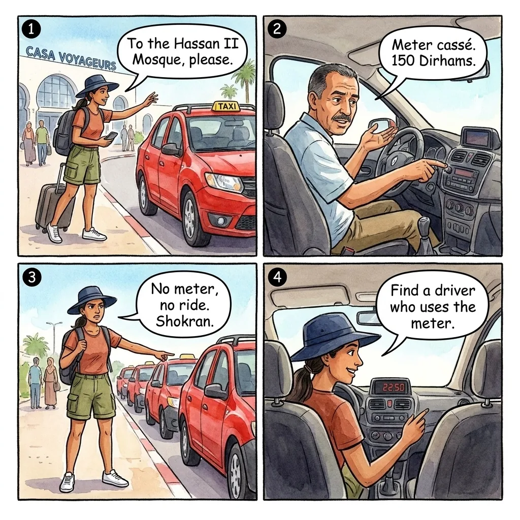 Petit Taxi Meter Refusal and Overcharge — comic illustration