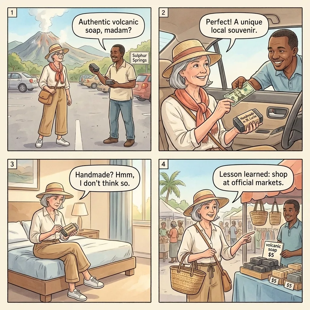 The Sulphur Springs Fake-Souvenir Markup — comic illustration