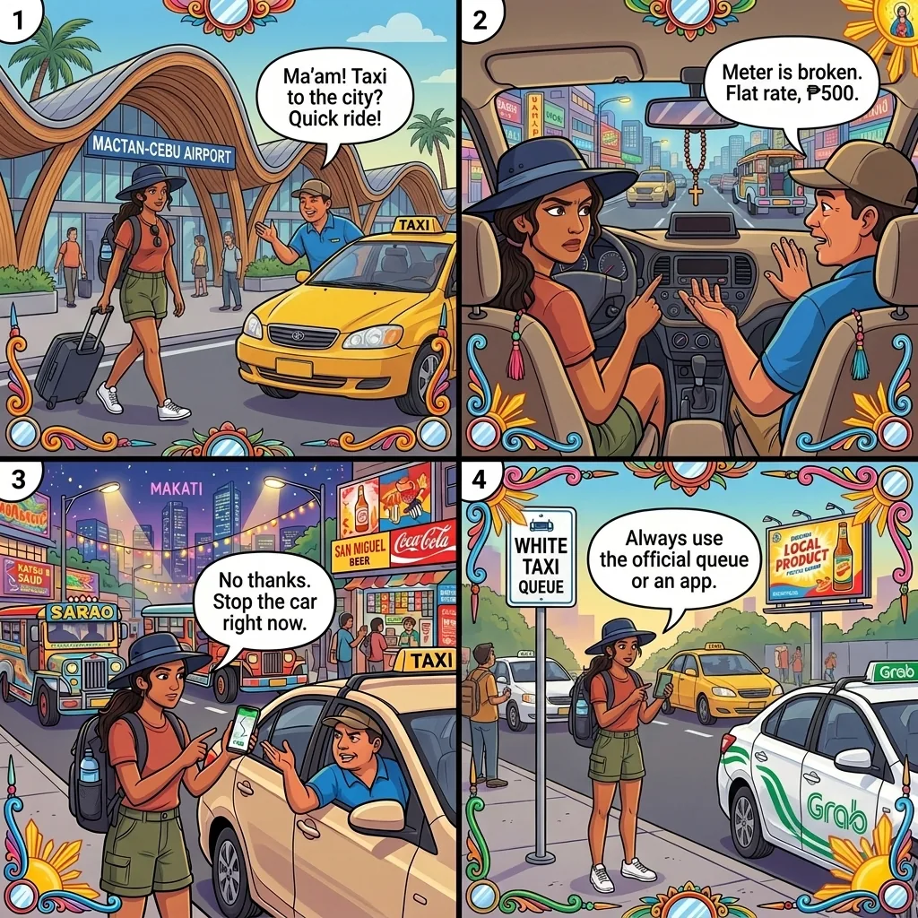 The Mactan Airport Broken-Meter Quote — comic illustration