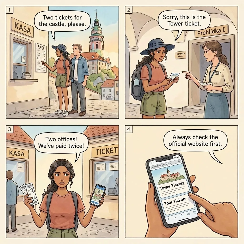 Castle Two-Ticket-Office Splitting Trap — comic illustration