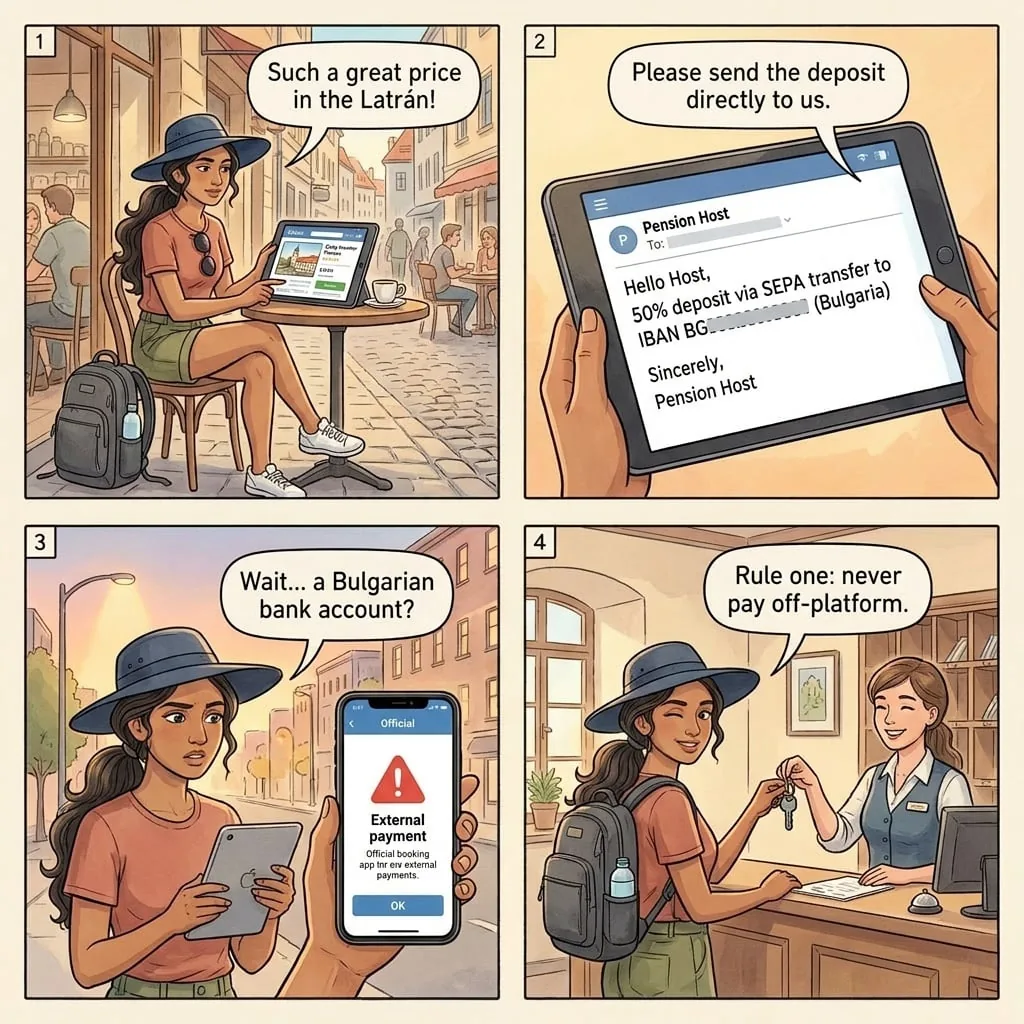 Off-Platform Pension Booking Deposit Forfeit — comic illustration