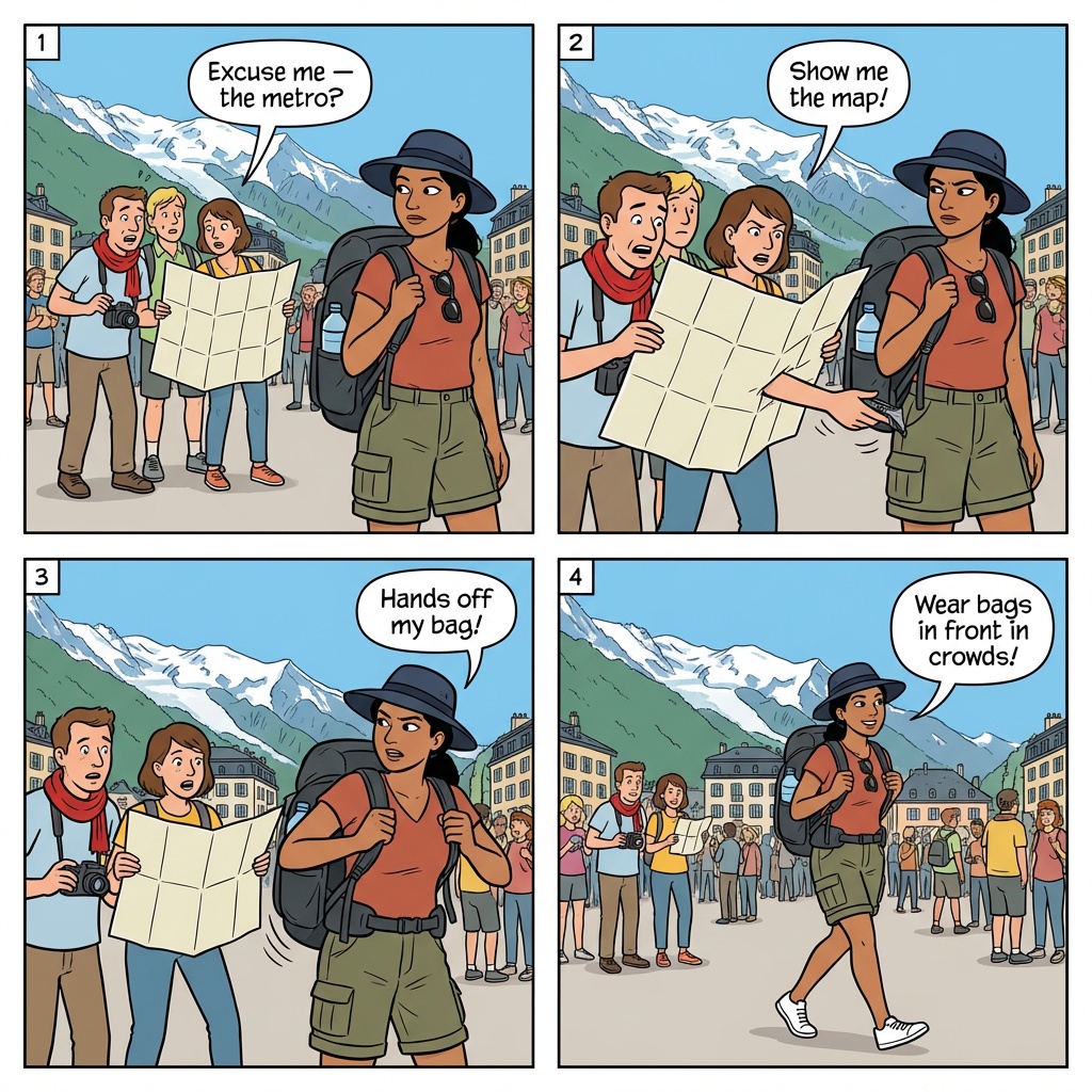 Cable Car Crowding Pickpocketing — comic illustration