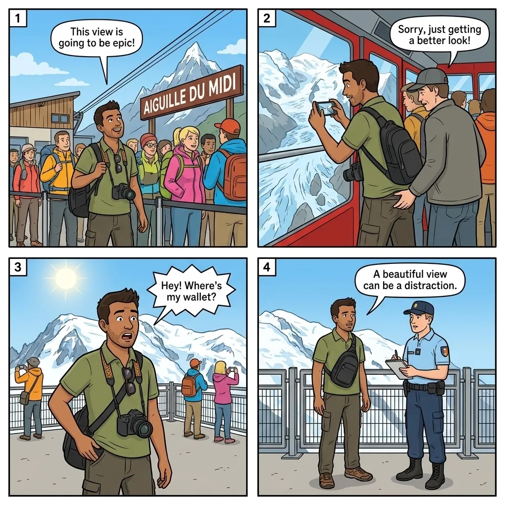 Cable Car Crowding Pickpocketing — comic illustration
