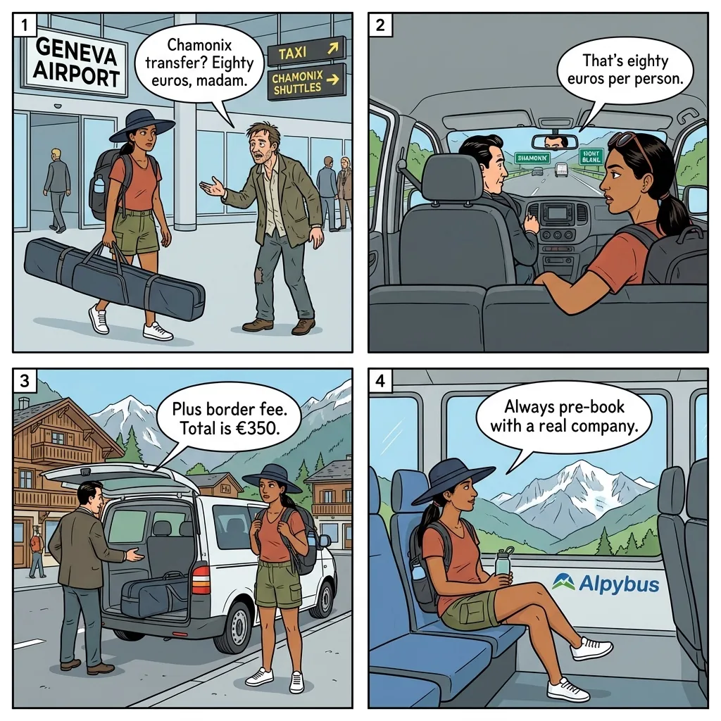 Unlicensed Airport Transfer Overcharging — comic illustration