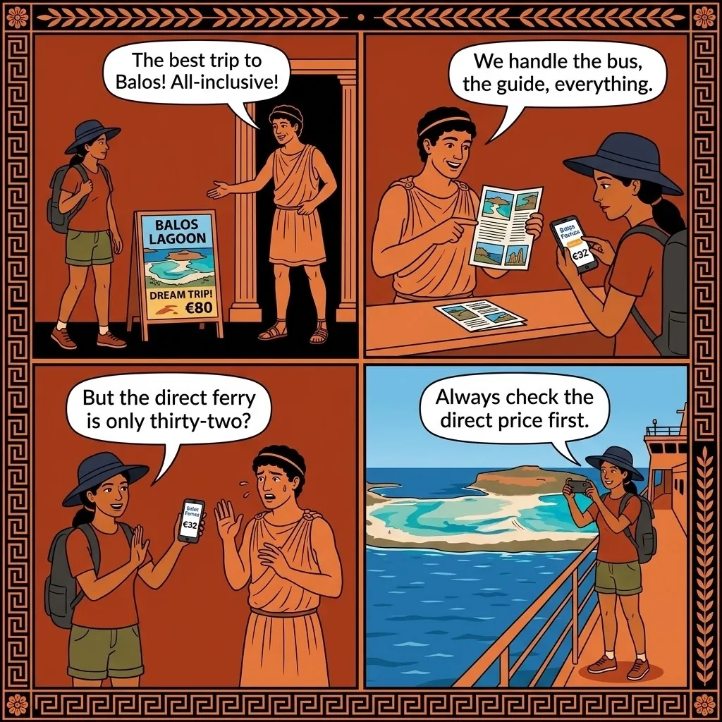 Balos Lagoon Boat Tour & Parking Markup — comic illustration