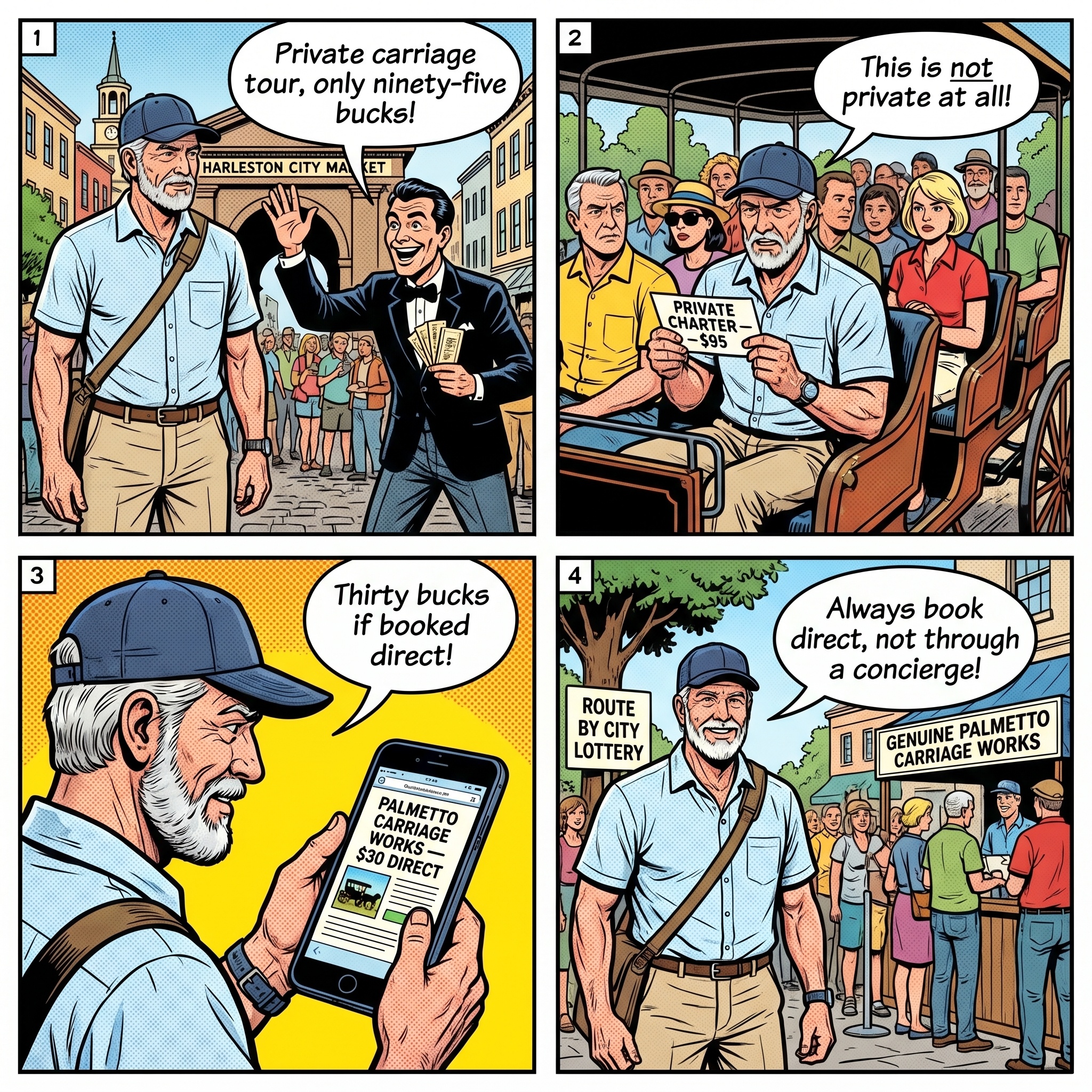 Charleston Horse Carriage Tour & Walking Tour Tourist Trap — comic illustration