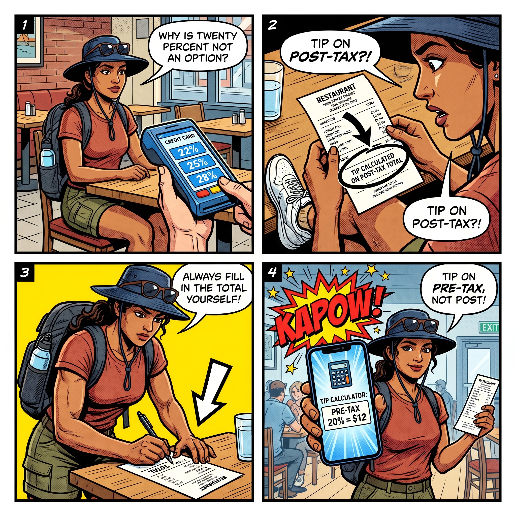 Charleston Restaurant Tip-on-Tax & Auto-Gratuity Tipping Overcharge — comic illustration