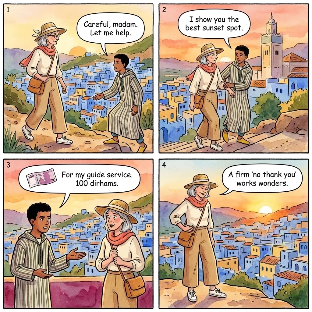 Spanish Mosque Sunset Tip Demand — comic illustration