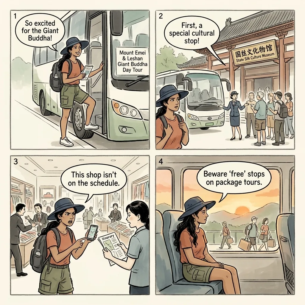 Chengdu Jade, TCM & Silk 'Museum' Shopping Tours — comic illustration