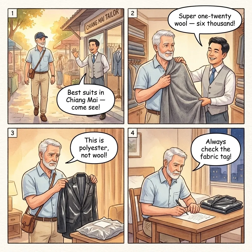 Tailor Shop Bait-and-Switch — comic illustration