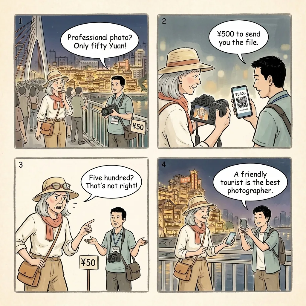 Chongqing Hongyadong & Jiefangbei Tourist-Trap Photo Spots — comic illustration