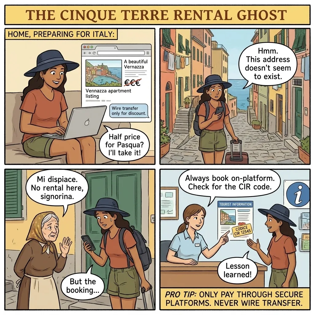 Fake Cinque Terre Apartment Rental — comic illustration