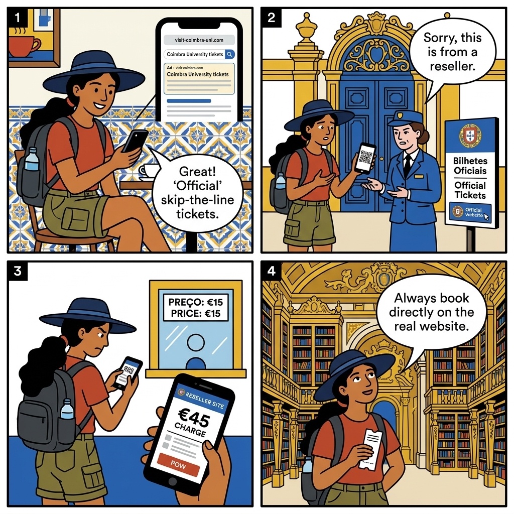 University of Coimbra 'Combined Ticket' Reseller Markup — comic illustration