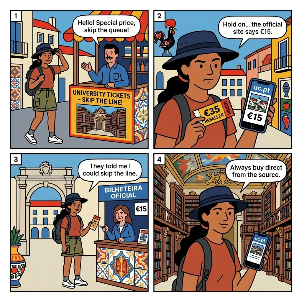 University of Coimbra 'Combined Ticket' Reseller Markup — comic illustration