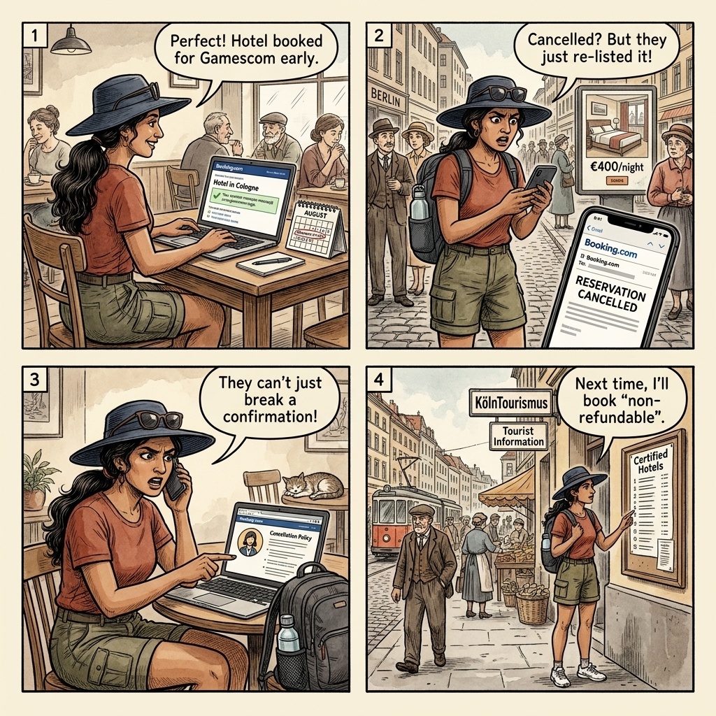 Cologne Gamescom + Lit.Cologne + Photokina Event-Week Accommodation Fr — comic illustration