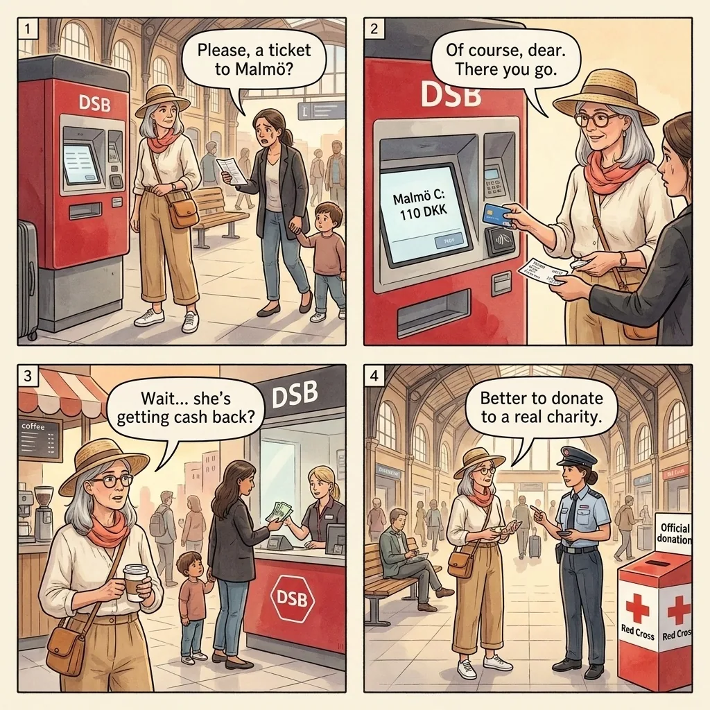 The Central Station Refugee Train-Ticket Refund — comic illustration