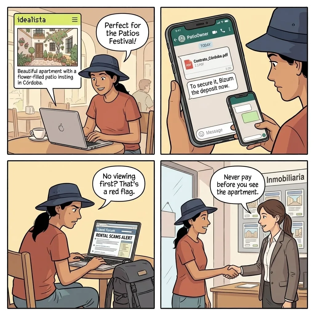Short-Term Rental & Idealista Apartment Booking Fraud — comic illustration