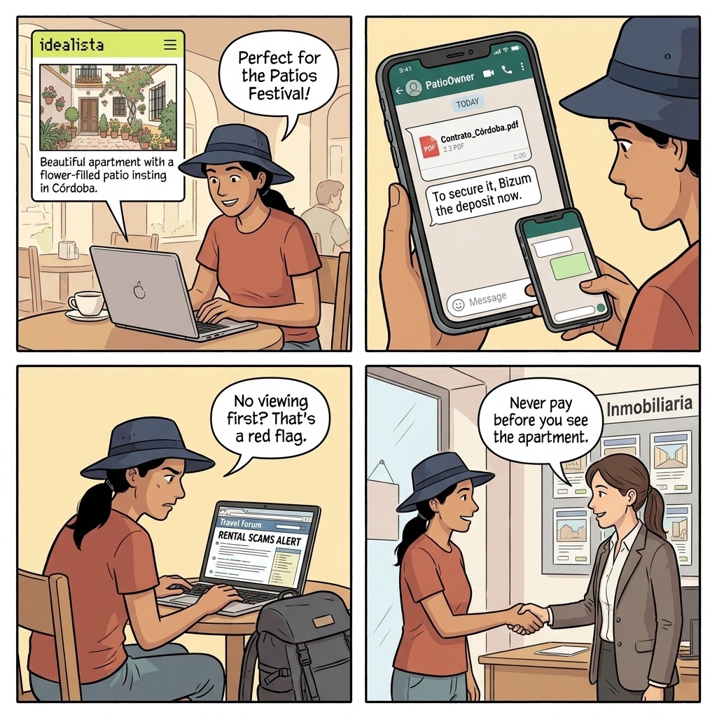 Short-Term Rental & Idealista Apartment Booking Fraud — comic illustration