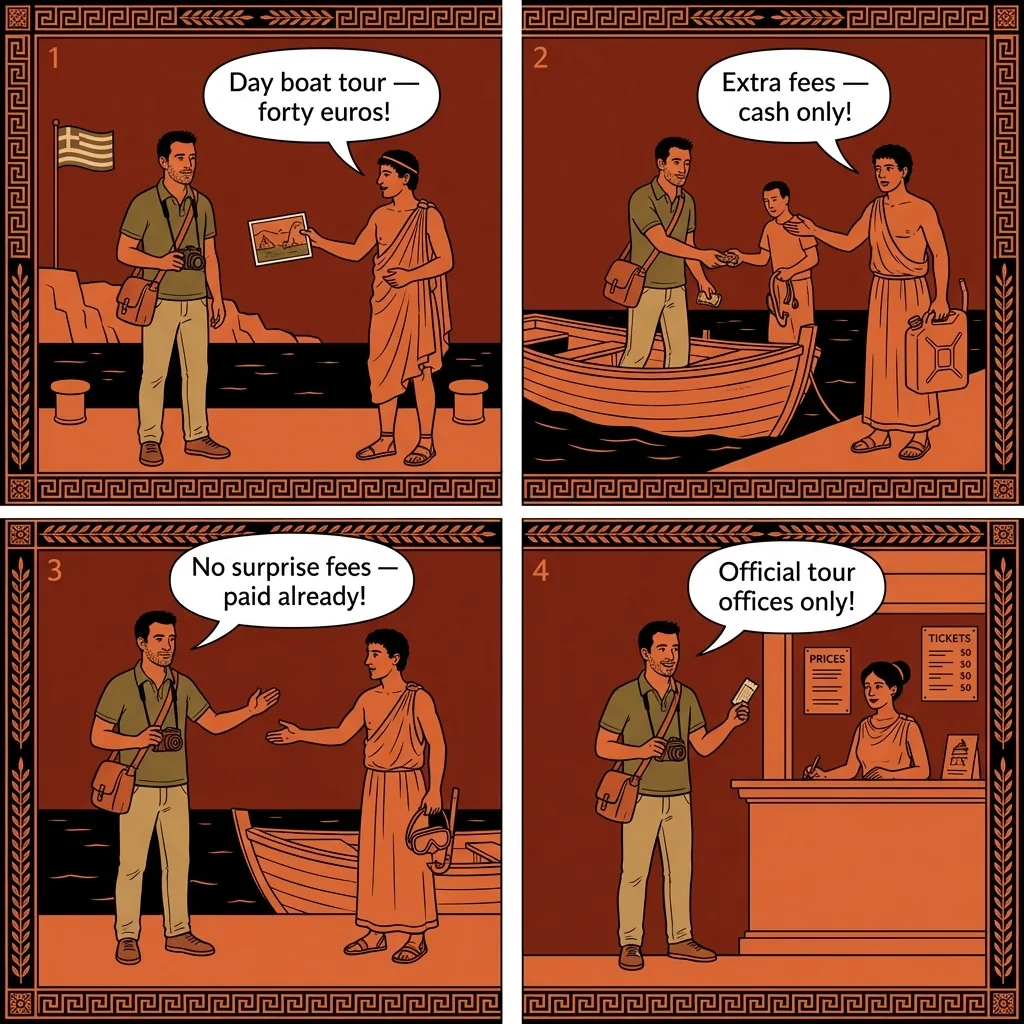 Porto Timoni Boat & Hike Tourist Trap — comic illustration