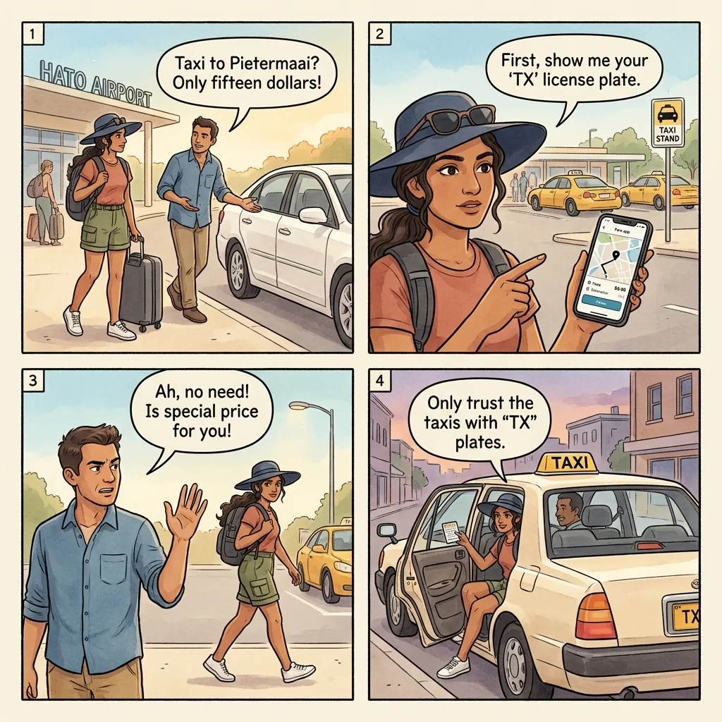 Unlicensed Taxi Overcharge — comic illustration