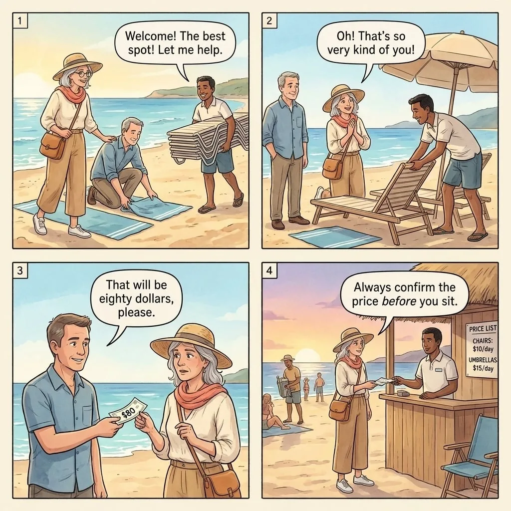 Beach Vendor Umbrella Ambush — comic illustration
