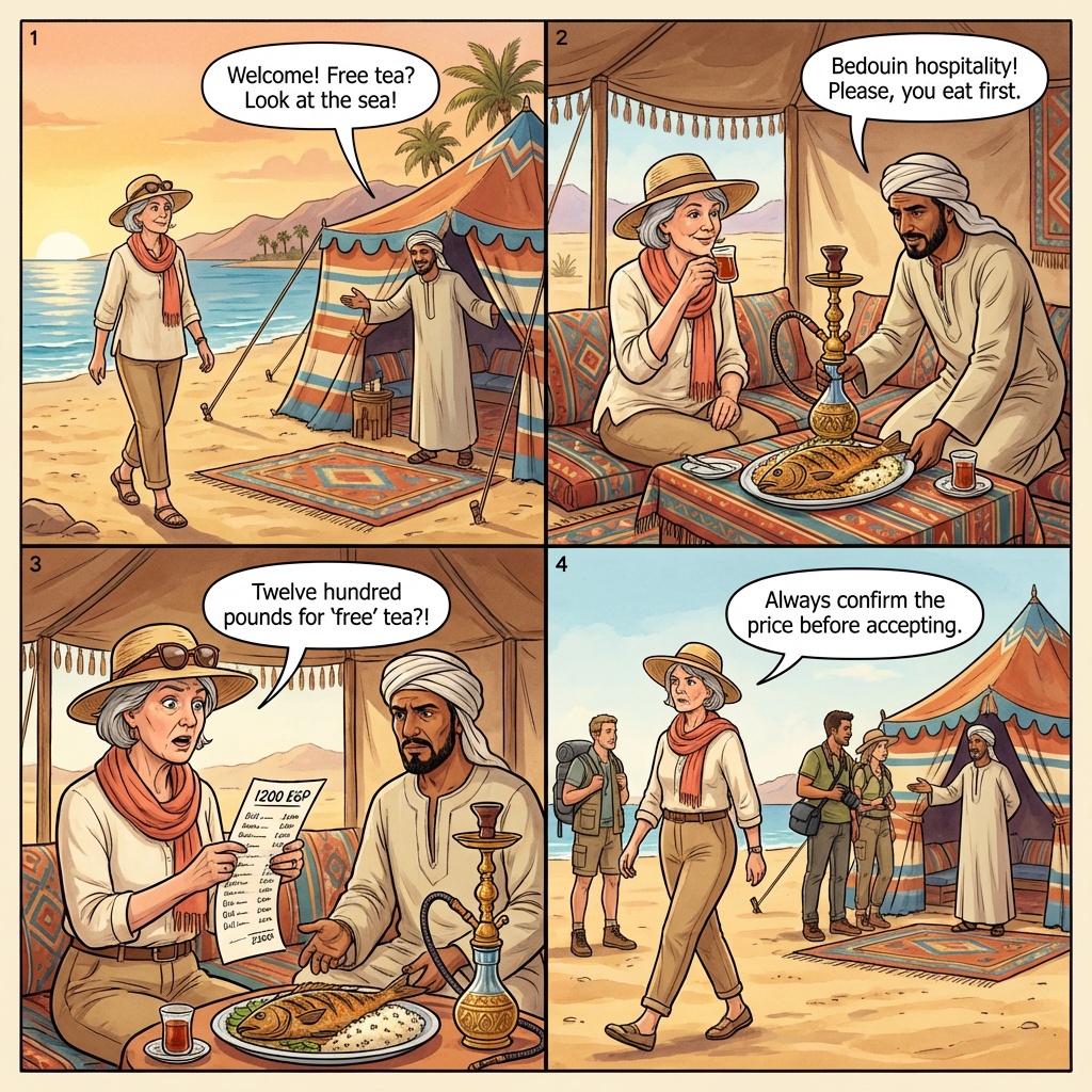 Mashraba Bedouin Tea-Camp Bill Inflation — comic illustration