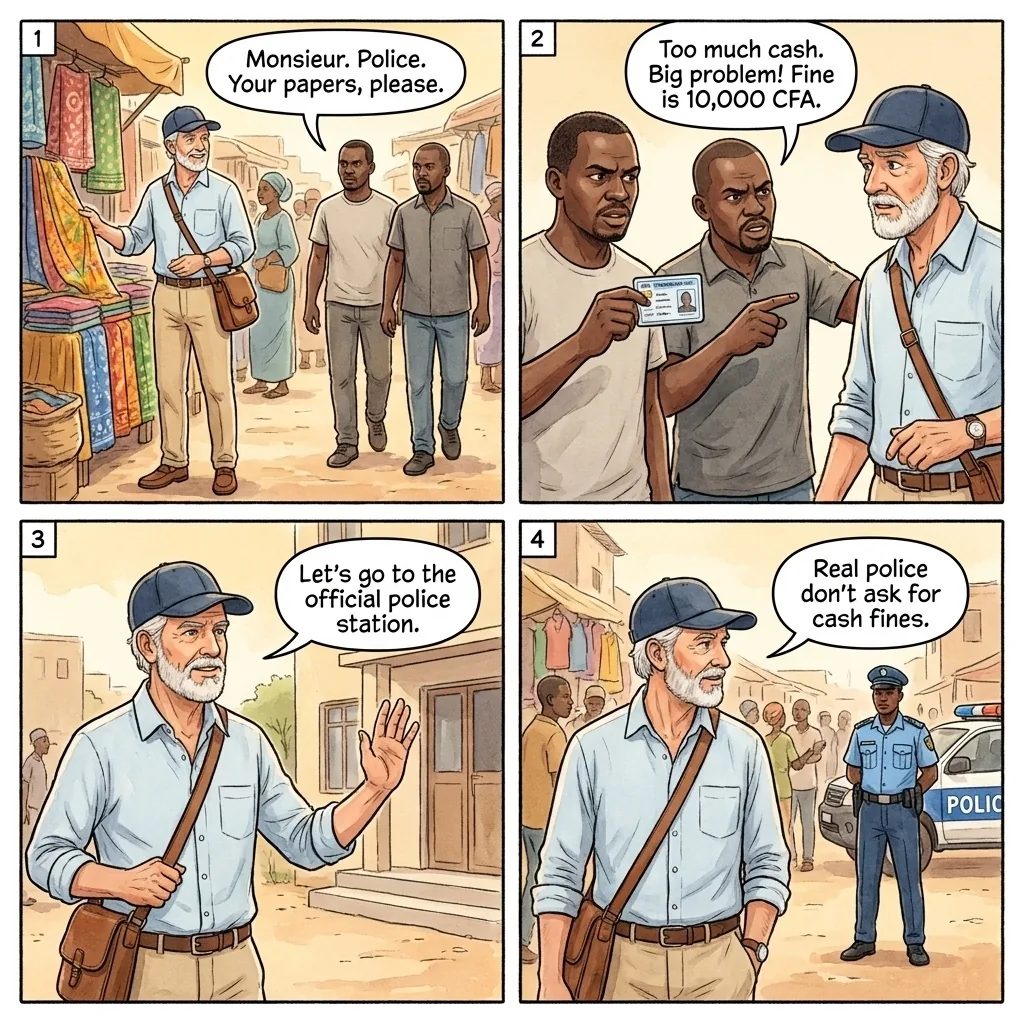 Fake Police Bribe Shakedown — comic illustration