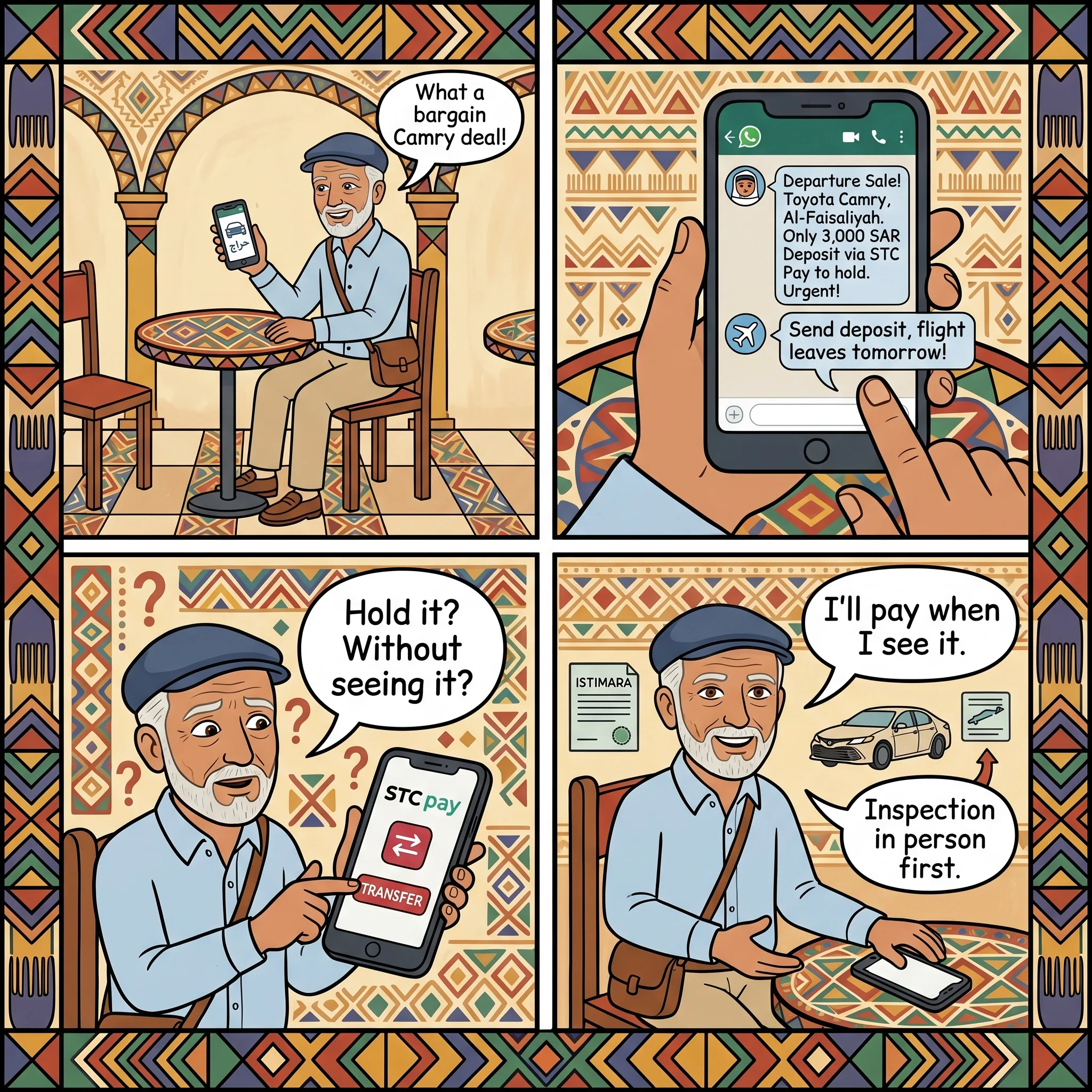 The Haraj Phantom Car Deposit — comic illustration