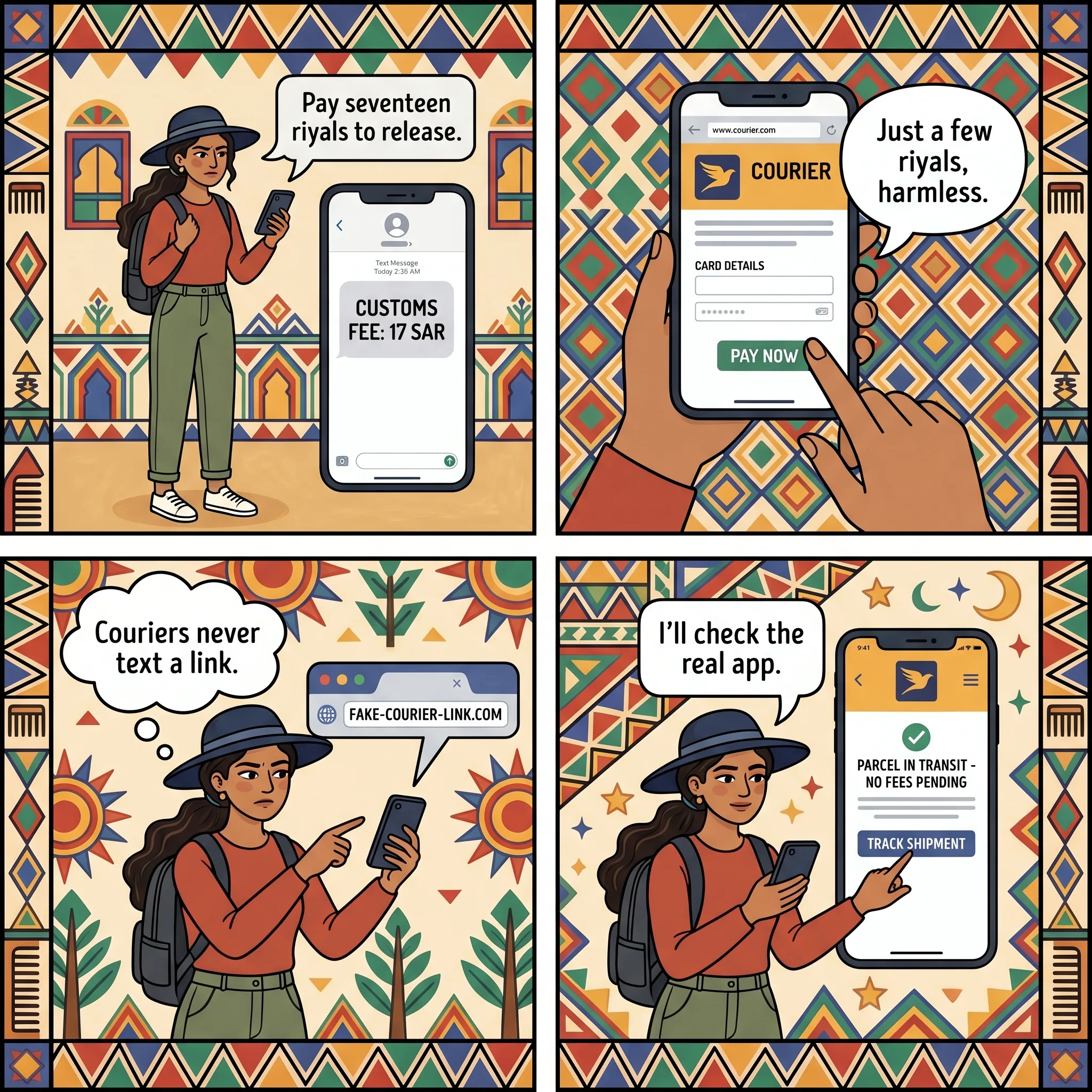 The Customs-Fee Delivery Text — comic illustration