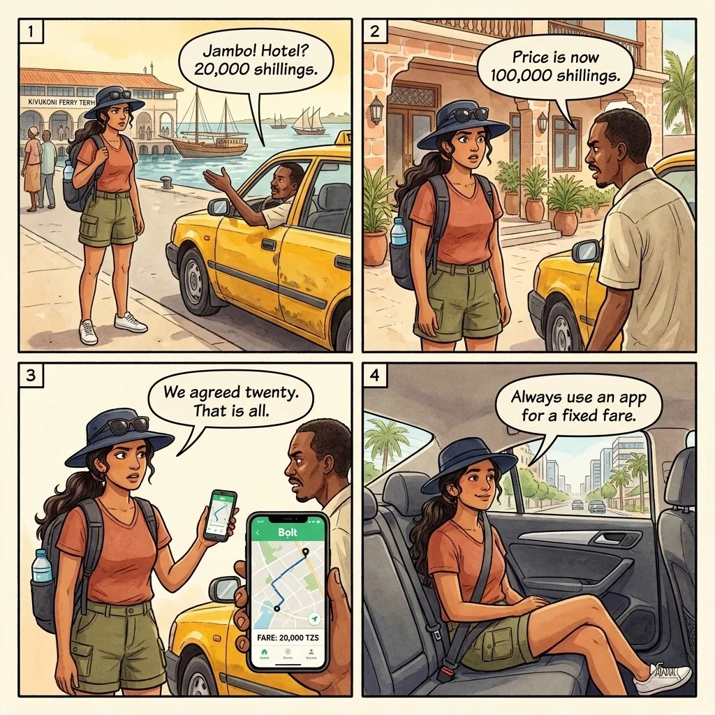 Overcharging Taxi / No Meter Rip-Off — comic illustration