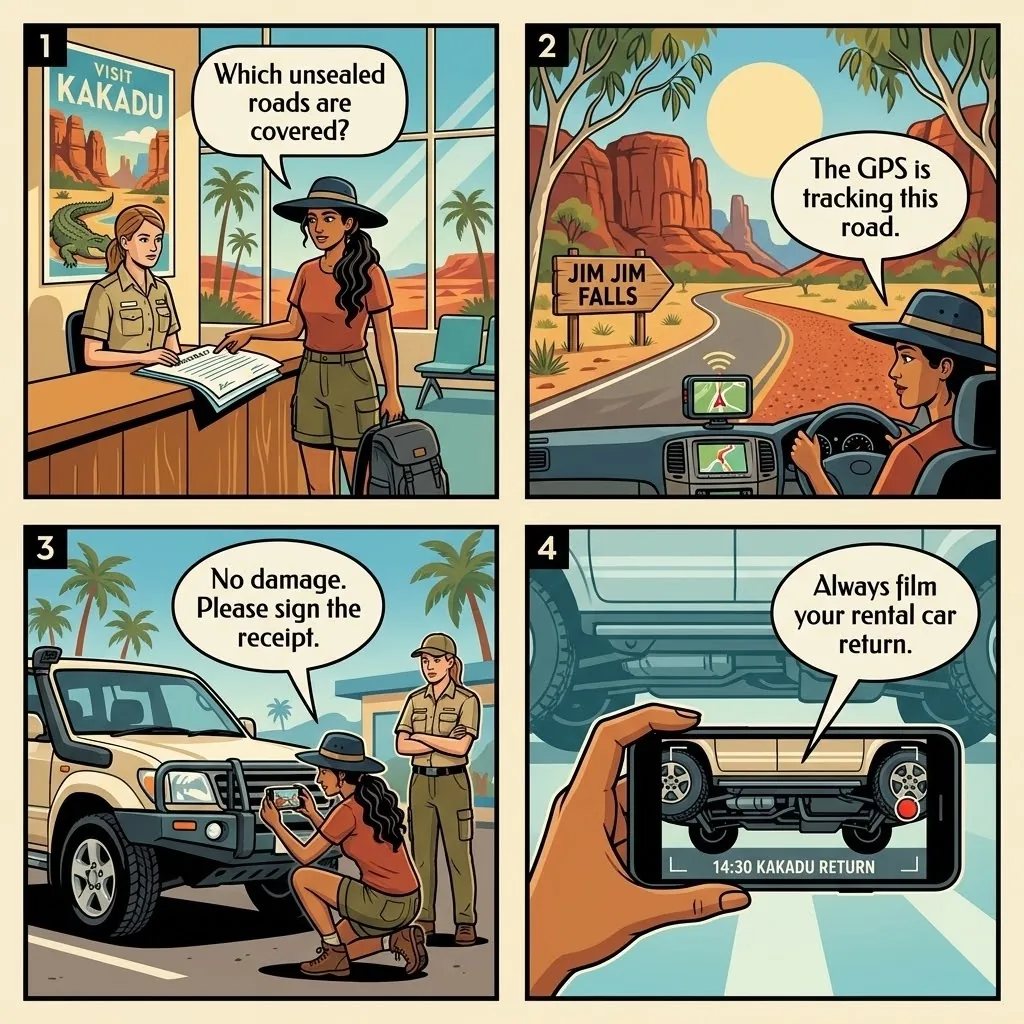 NT Rental Car Unsealed-Road Phantom Damage Claim — comic illustration