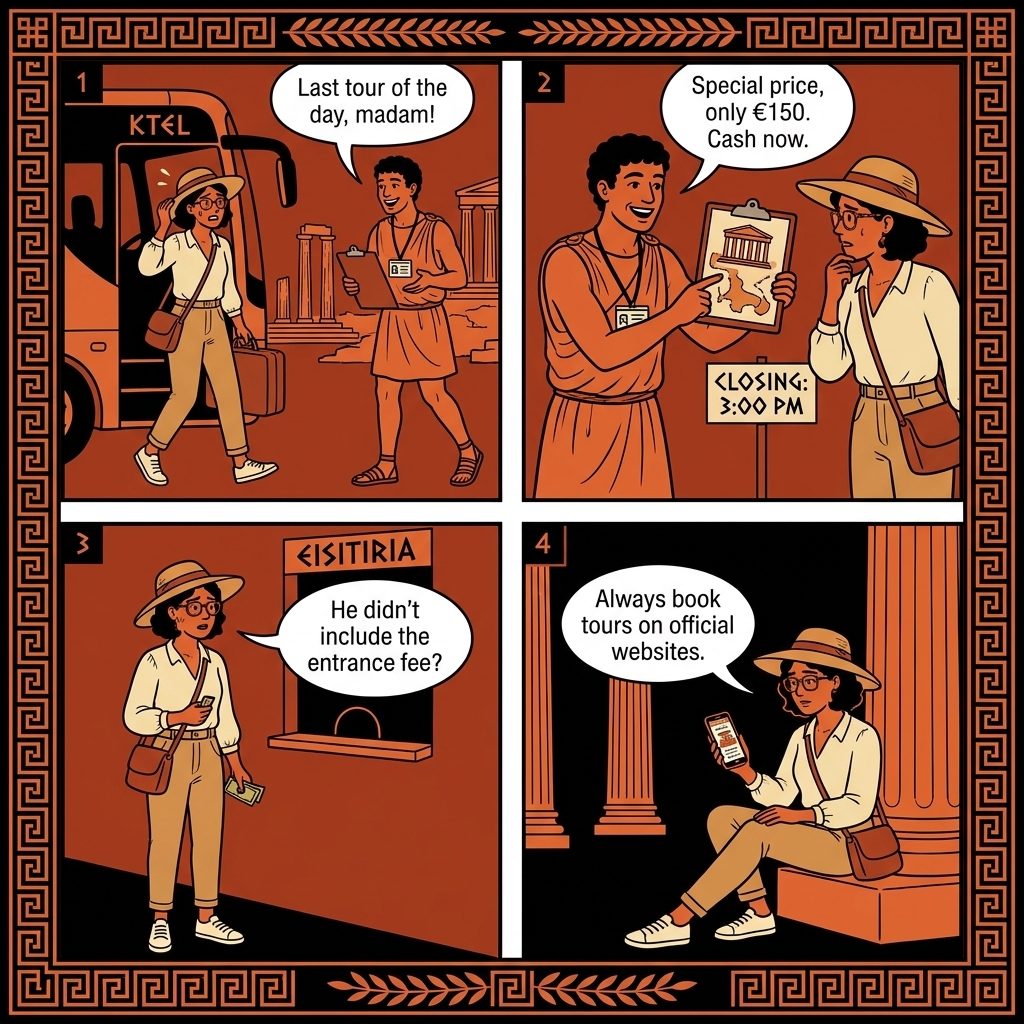 Delphi Site Entrance 'Private Guide' Upsell — comic illustration