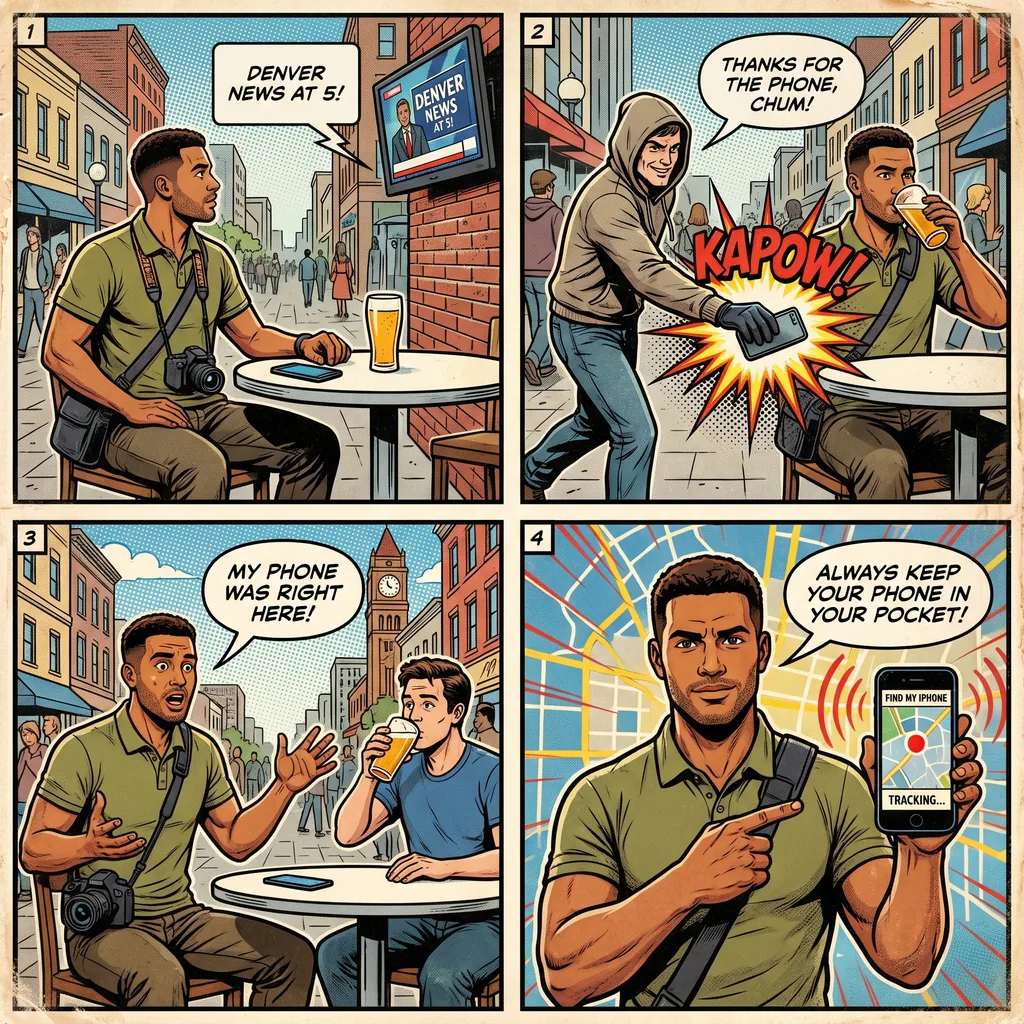 16th Street Mall Distraction Theft — comic illustration