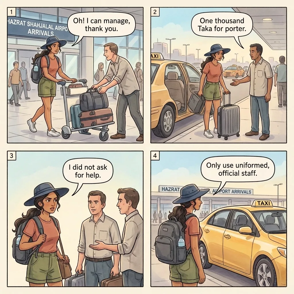 The Hazrat Shahjalal Airport Porter Shakedown — comic illustration