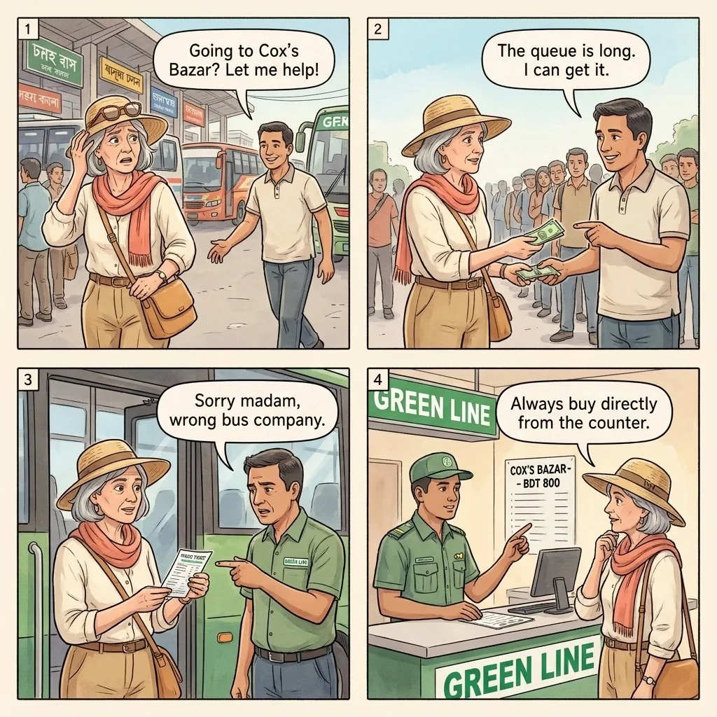 The Gabtoli Fake Bus-Ticket Tout — comic illustration