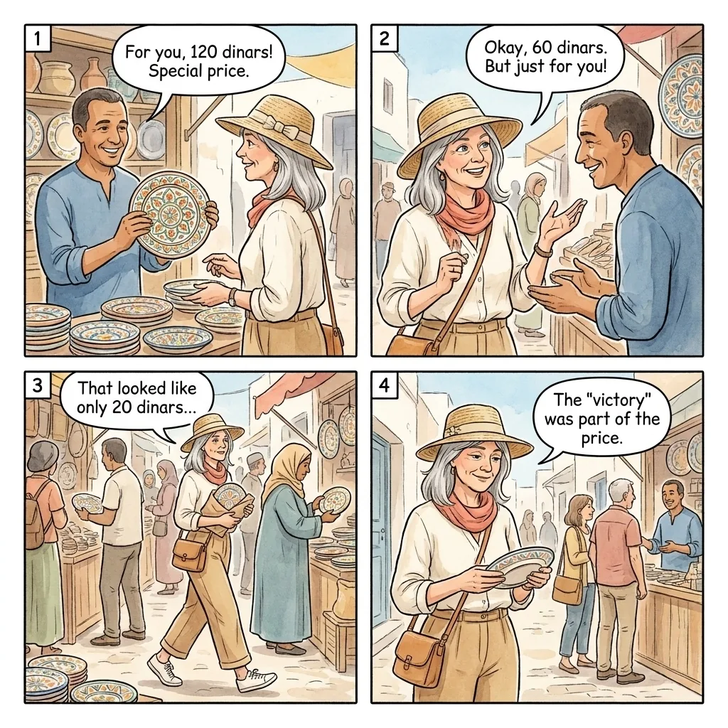The Houmt Souk Tourist-Markup Hustle — comic illustration