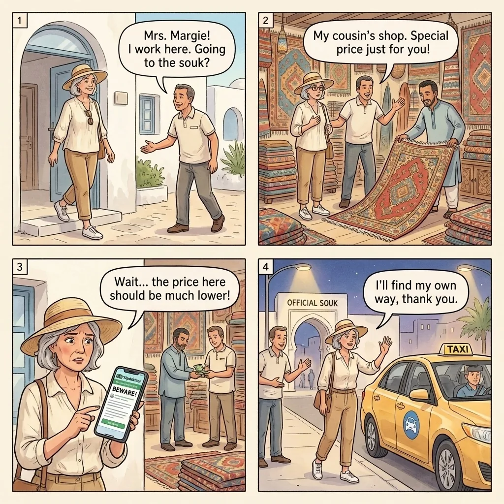 The Djerba Hotel-Concierge Commission Walk — comic illustration
