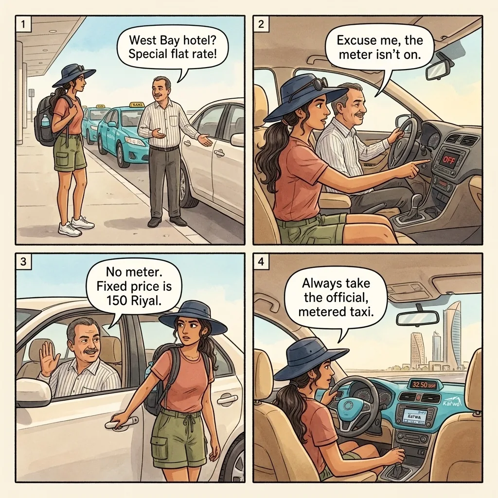 The Hamad Airport Meter-Off Quote — comic illustration