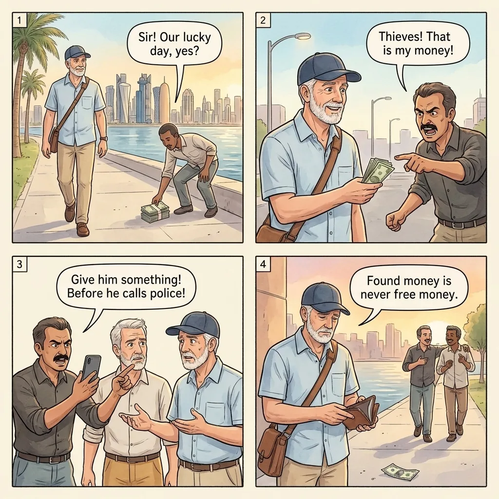 The Corniche 'Found Cash' 50/50 Split — comic illustration