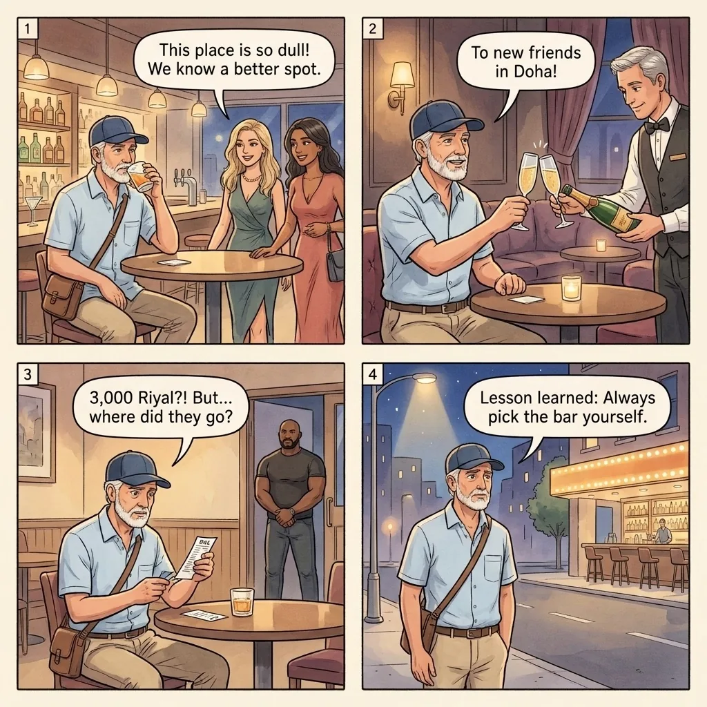 The West Bay Lounge-Move Champagne Trap — comic illustration