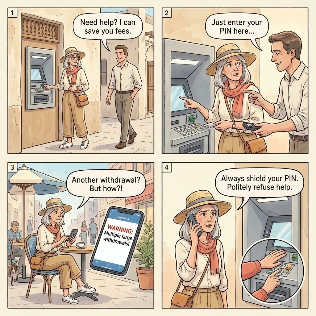 The Souq Waqif ATM Helper-Skim — comic illustration