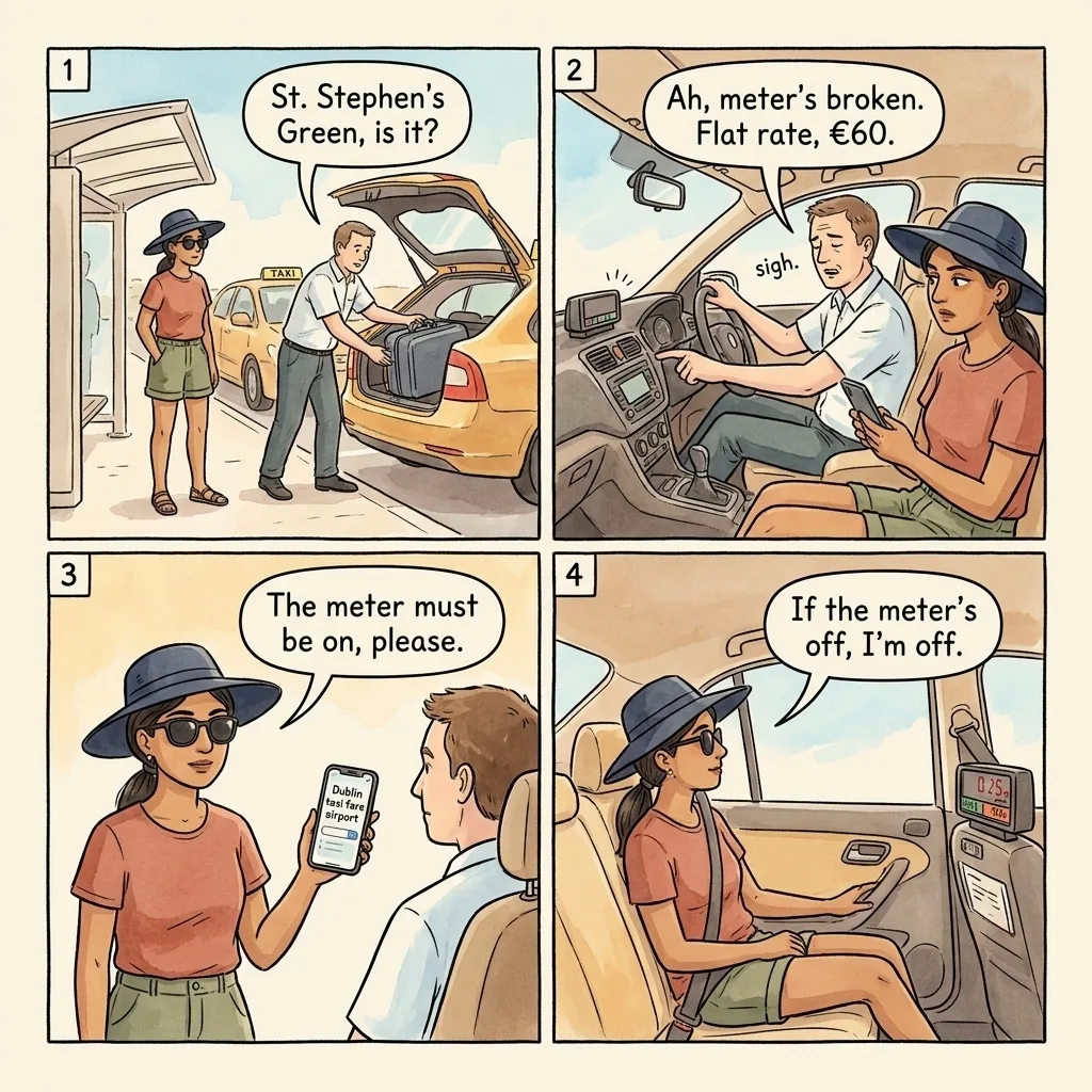 The Dublin Airport Taxi 'Broken Meter' Flat Rate — comic illustration