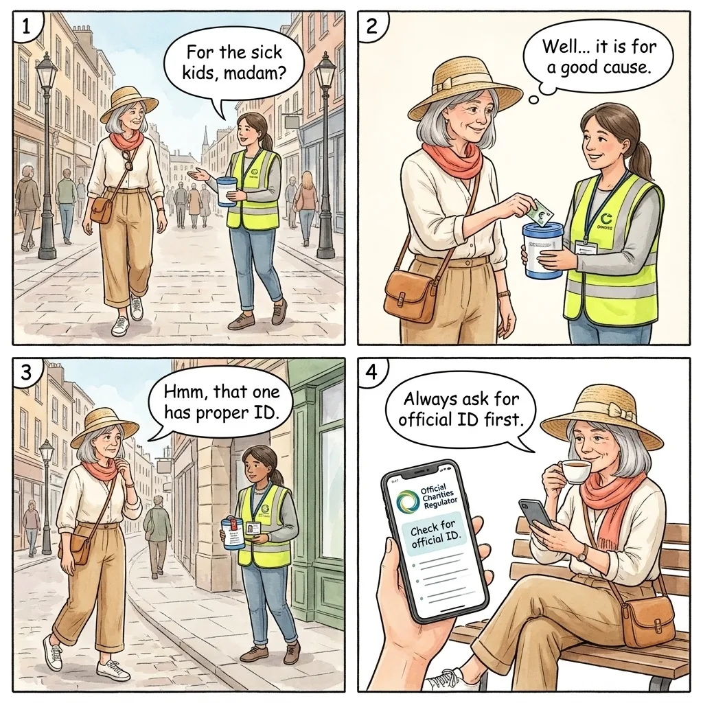 The Grafton Street Fake Charity Tin — comic illustration