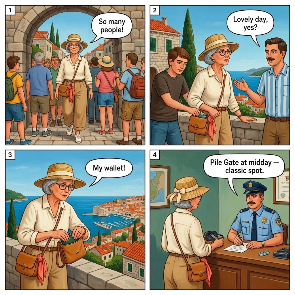 Stradun & City Walls Pickpocket Window — comic illustration