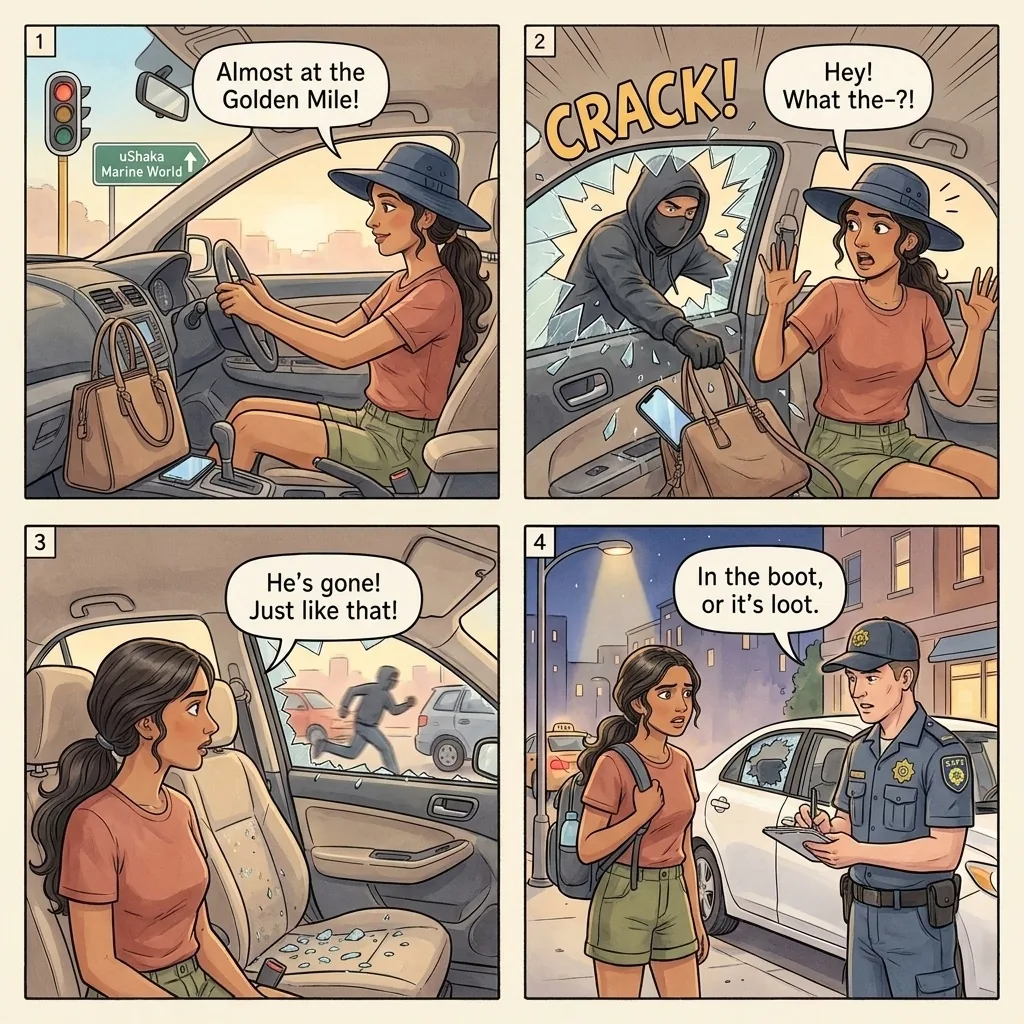 Smash-and-Grab at Traffic Lights — comic illustration