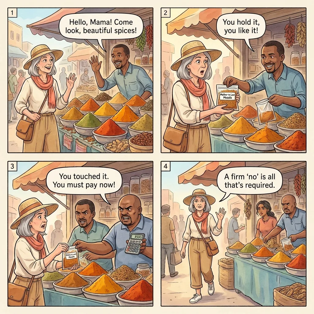 Victoria Street Market Vendor Intimidation — comic illustration